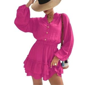 NEW Hot Pink Ruffle Mini Dress Size Small Crepe Barbie Mean Girls Party